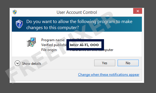 Screenshot where Inter Ai-Ti, OOO appears as the verified publisher in the UAC dialog